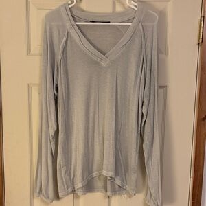 Chic Light Gray V-Neck Long Sleeve Top